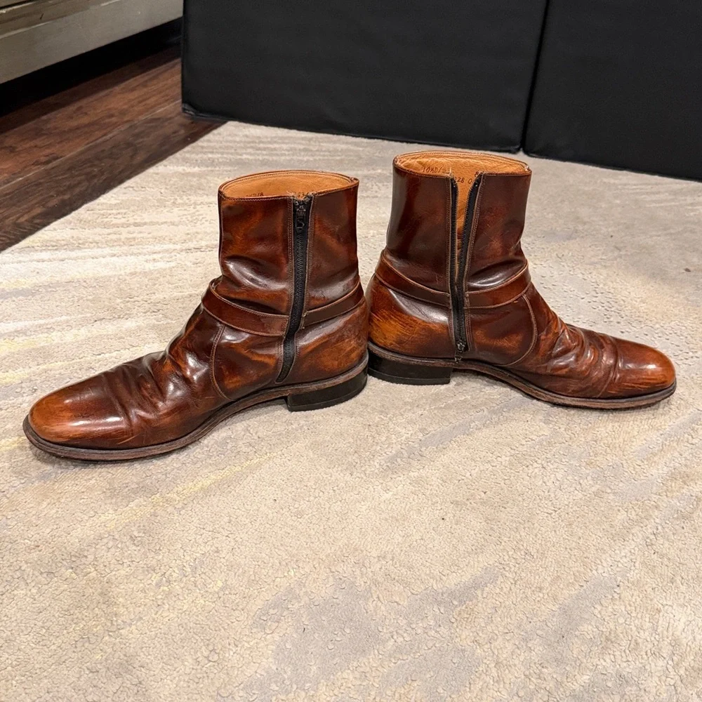 JOHNSTON & MURPHY • BOOTS SQUARE TOE HIPSTER ZIP UP LEATHER BROWN BEATLE BOOTS